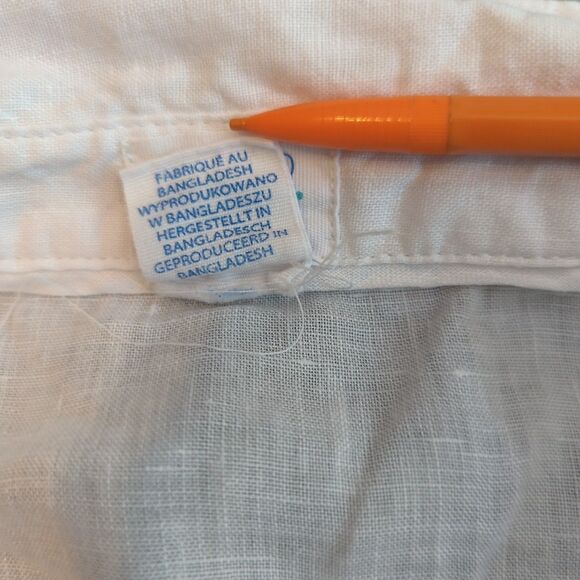 Sigrid Olsen Linen Top Womens Medium White Tunic Roll Tab Sleeve Pocket - Picture 6 of 7